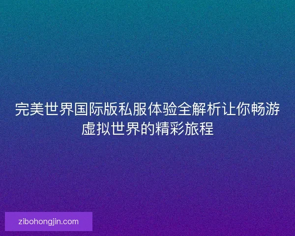 完美世界国际版私服体验全解析让你畅游虚拟世界的精彩旅程